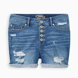 Torrid 3.5 Inch Vintage Stretch Mid-Rise Short Distressed Button Fly Size 18